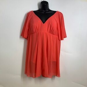 Lane Bryant NWT No-Wire Flutter-Sleeve Swim Dress‎ Coral V Neck Size 18